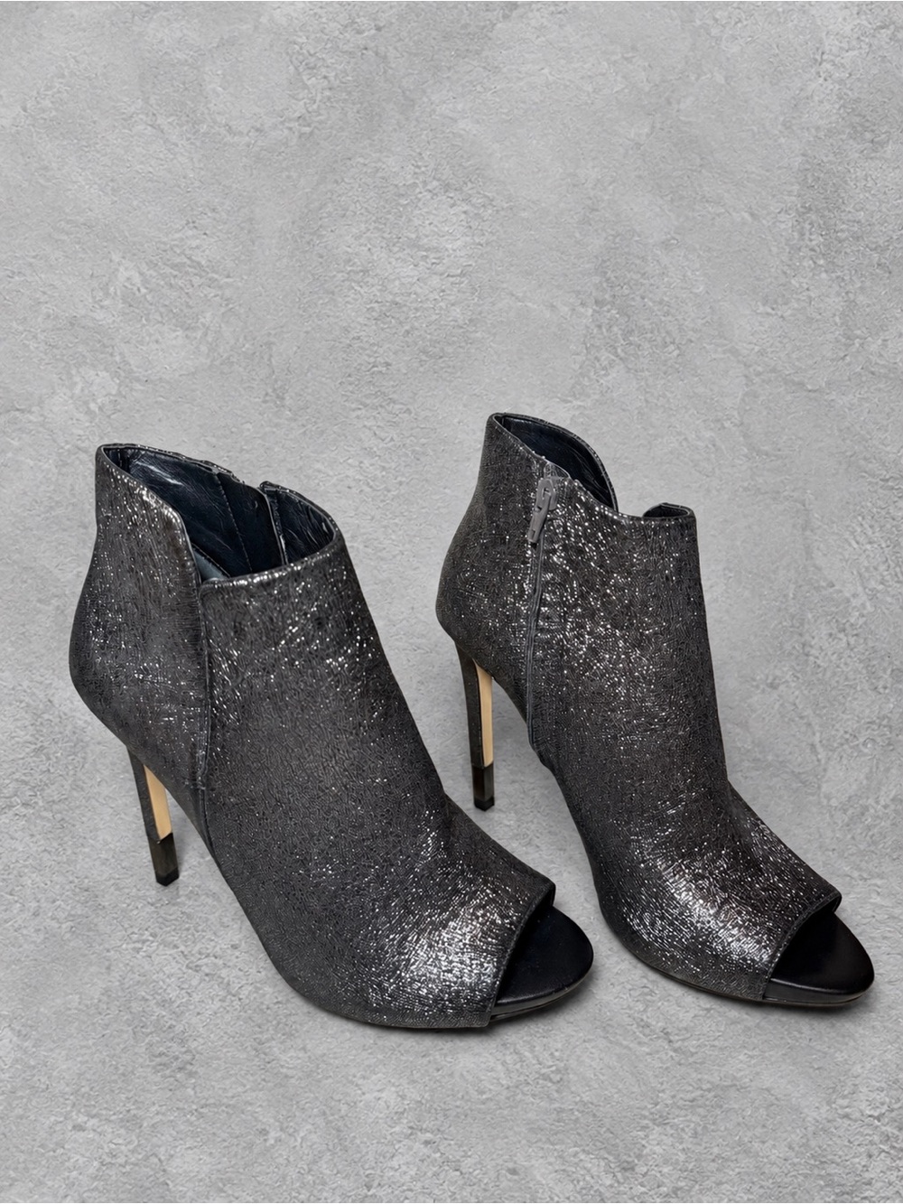 Guess Metallic Black Peep-Toe Ankle Booties
